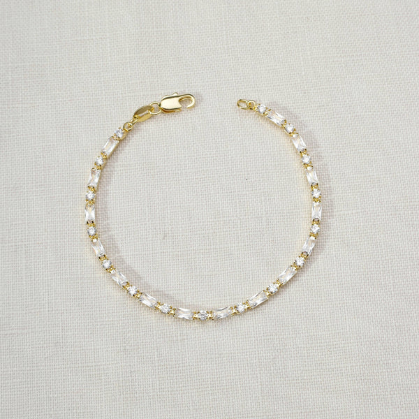 Baguette and Round Cut Cubic Zirconia Tennis Bracelet