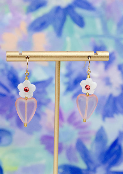 Flower and Heart Rhinestone Earrings