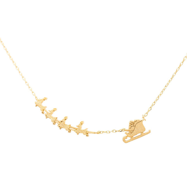 Santa And Reindeer Necklace : Gold