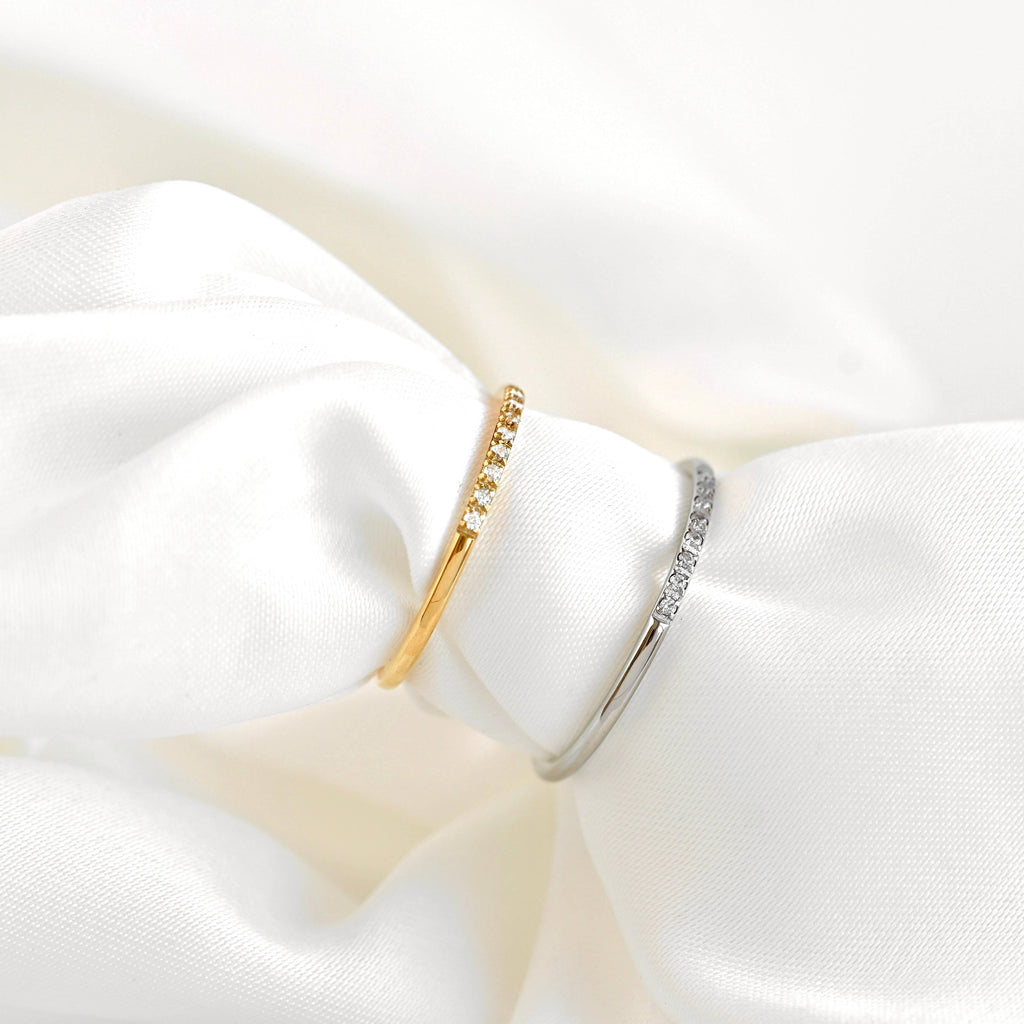 Blueyejewelry - Thin Pave CZ Ring - Slim Stainless Steel Diamond Line Ring