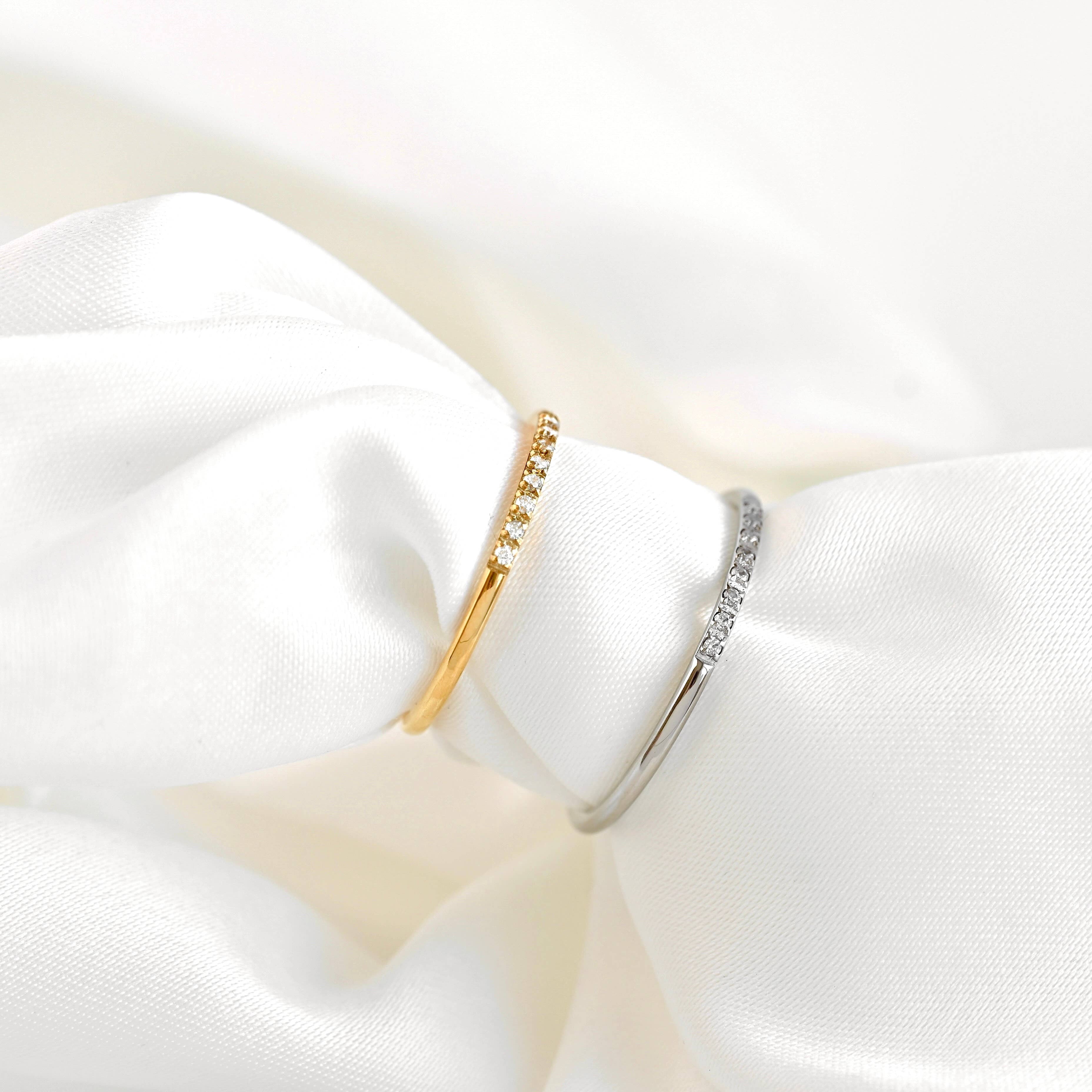 Blueyejewelry - Thin Pave CZ Ring - Slim Stainless Steel Diamond Line Ring