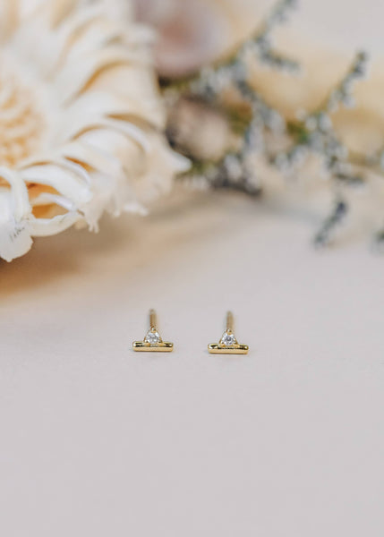 Stud Bar - White CZ  Gold Earrings