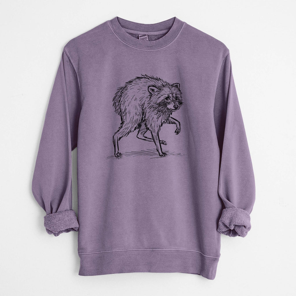 Because Tees - Short-Spine Seattle Raccoon - Unisex Pigment Dyed Crew Sweatshirt