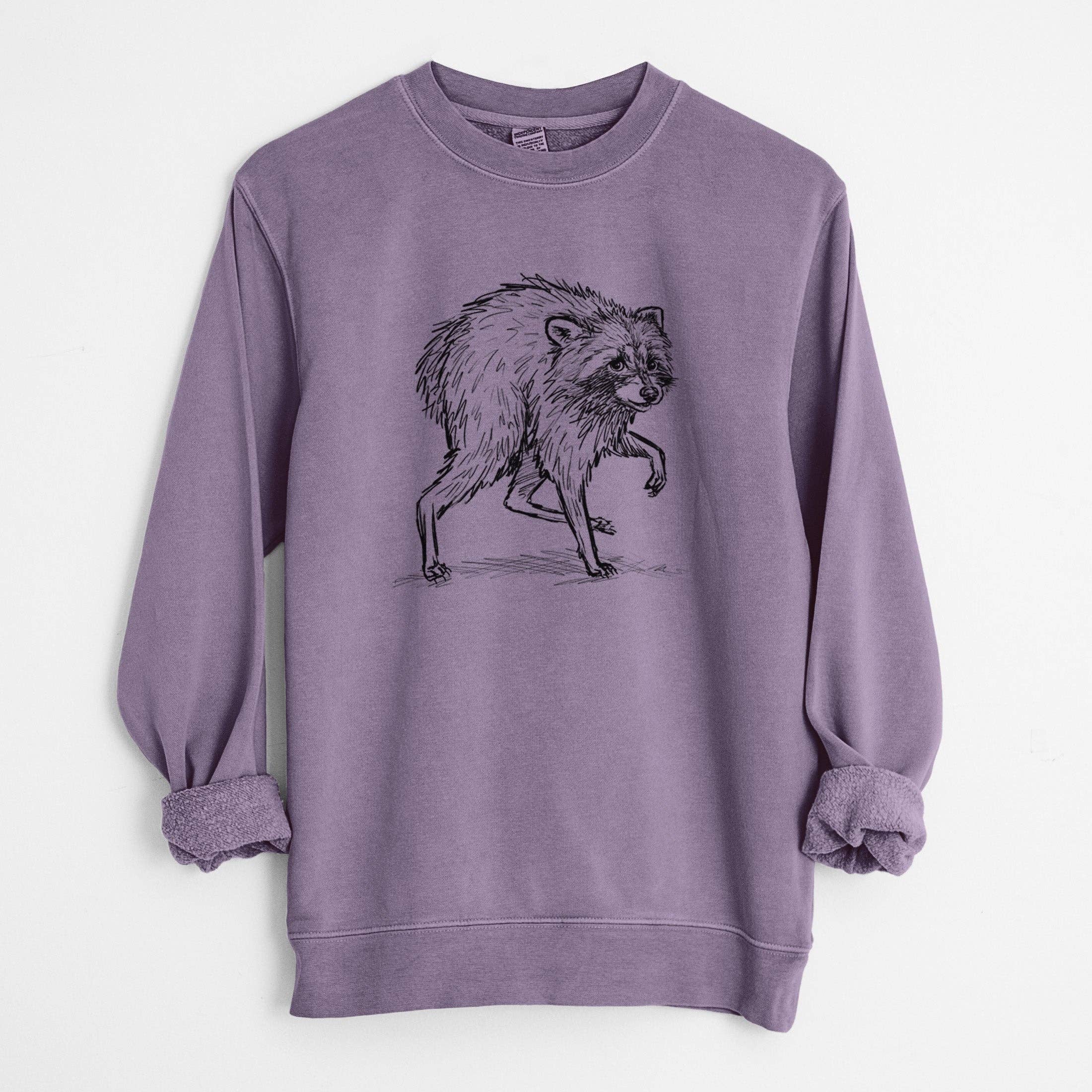 Because Tees - Short-Spine Seattle Raccoon - Unisex Pigment Dyed Crew Sweatshirt