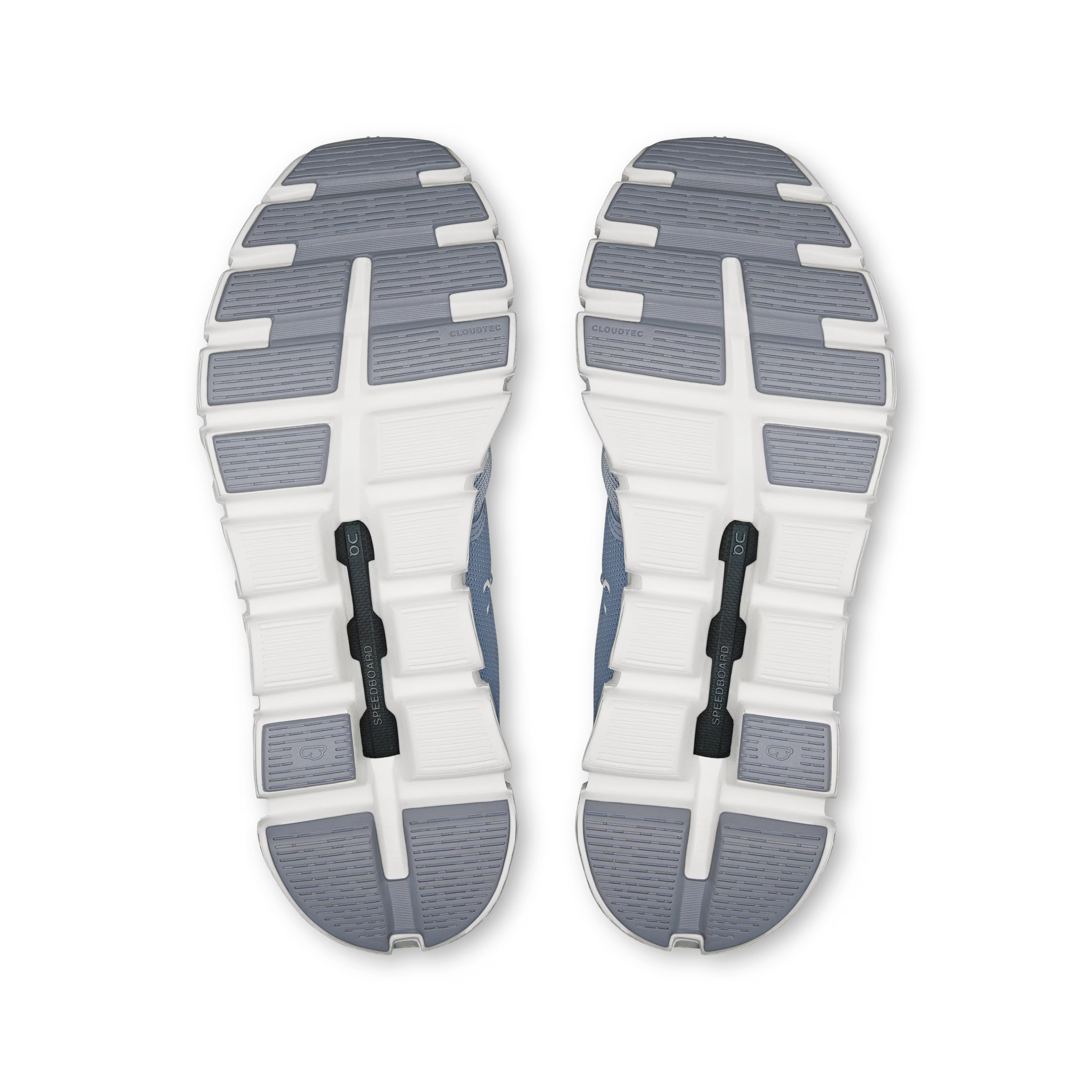 Top view of a pair of shoes with a white sole and gray accents on a transparent background