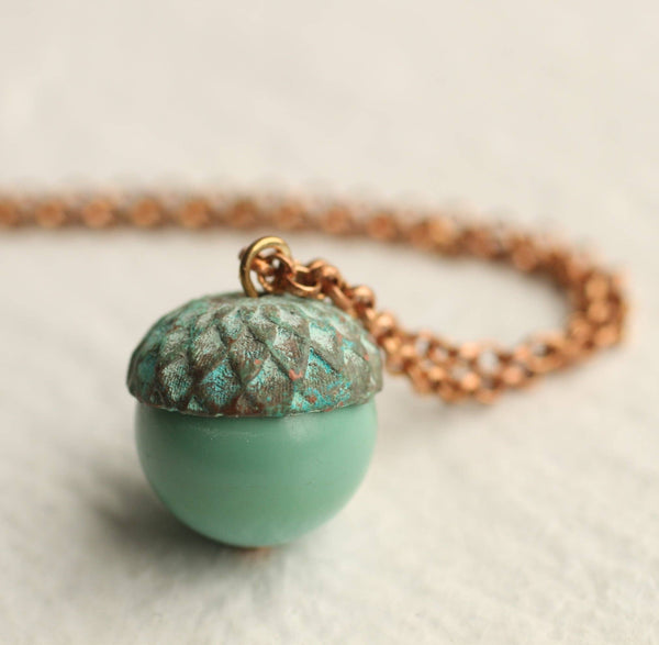 Silk Purse, Sow's Ear - Verdigris Turquoise Acorn Necklace