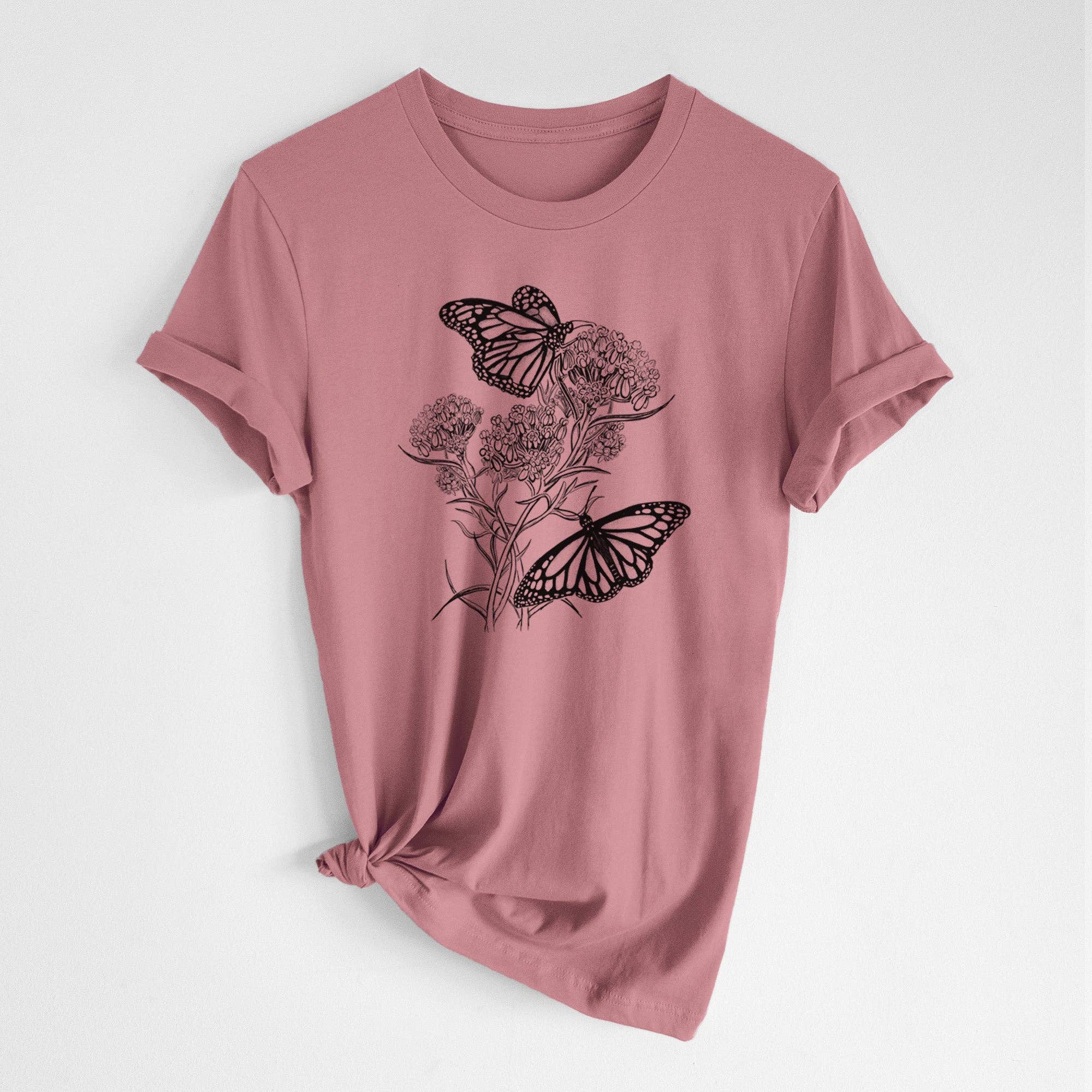 Because Tees - Narrowleaf Milkweed with Monarchs - Lightweight 100% Cotton Unisex Crewneck
