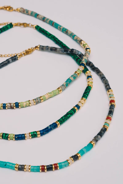 Rondelle Beaded Necklace | TQ/Green Jasper, Adjustable