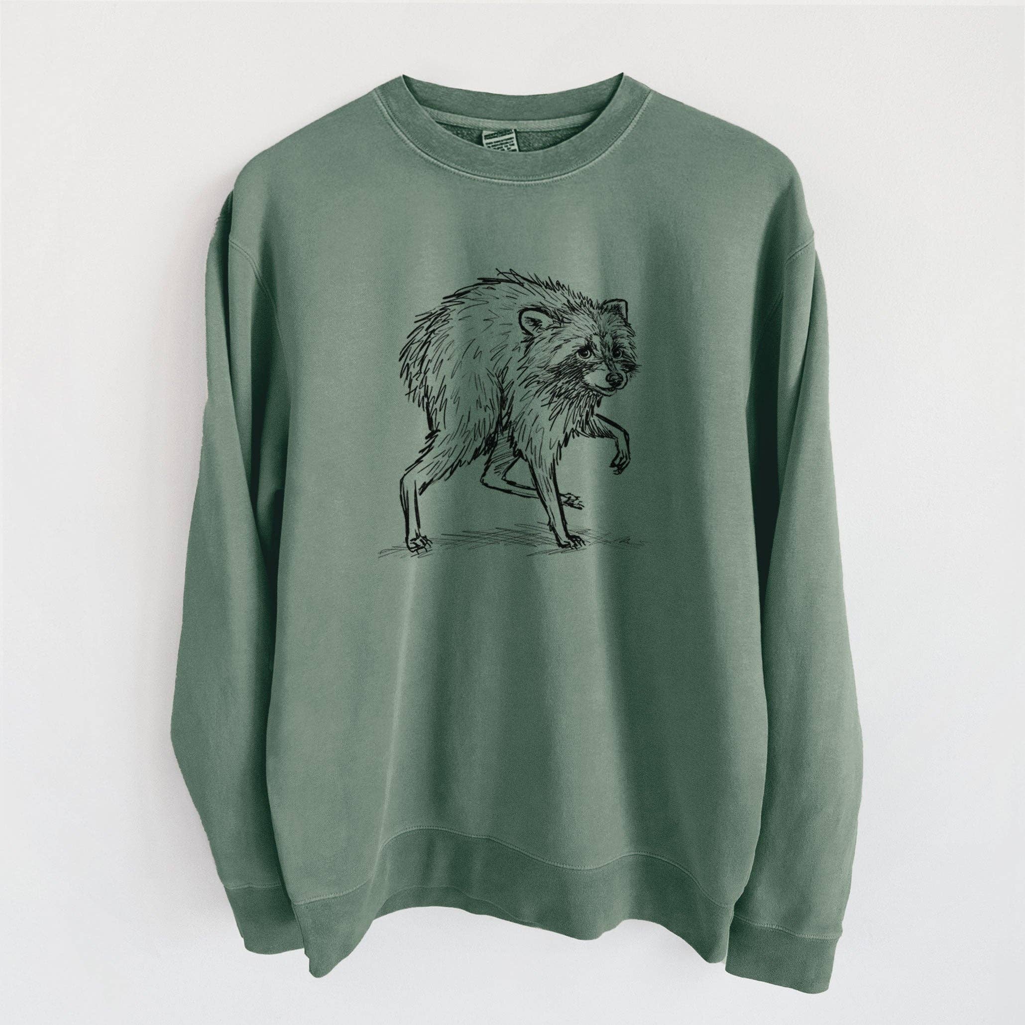 Because Tees - Short-Spine Seattle Raccoon - Unisex Pigment Dyed Crew Sweatshirt