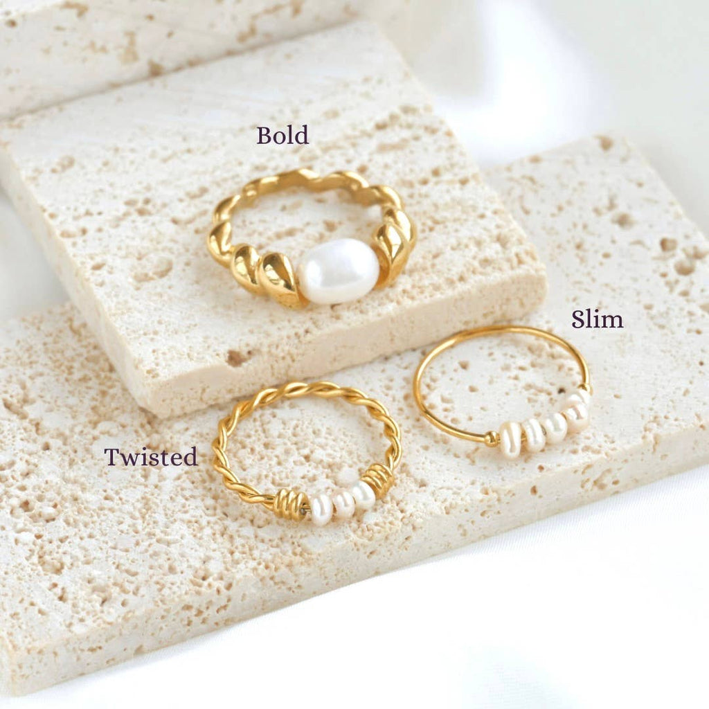 Blueyejewelry - Dainty Gold Freshwater Pearl Rings - Stainless Steel