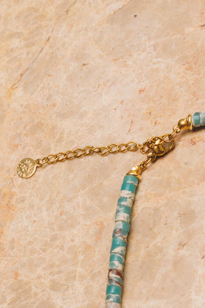 Rondelle Beaded Necklace | TQ/Green Jasper, Adjustable