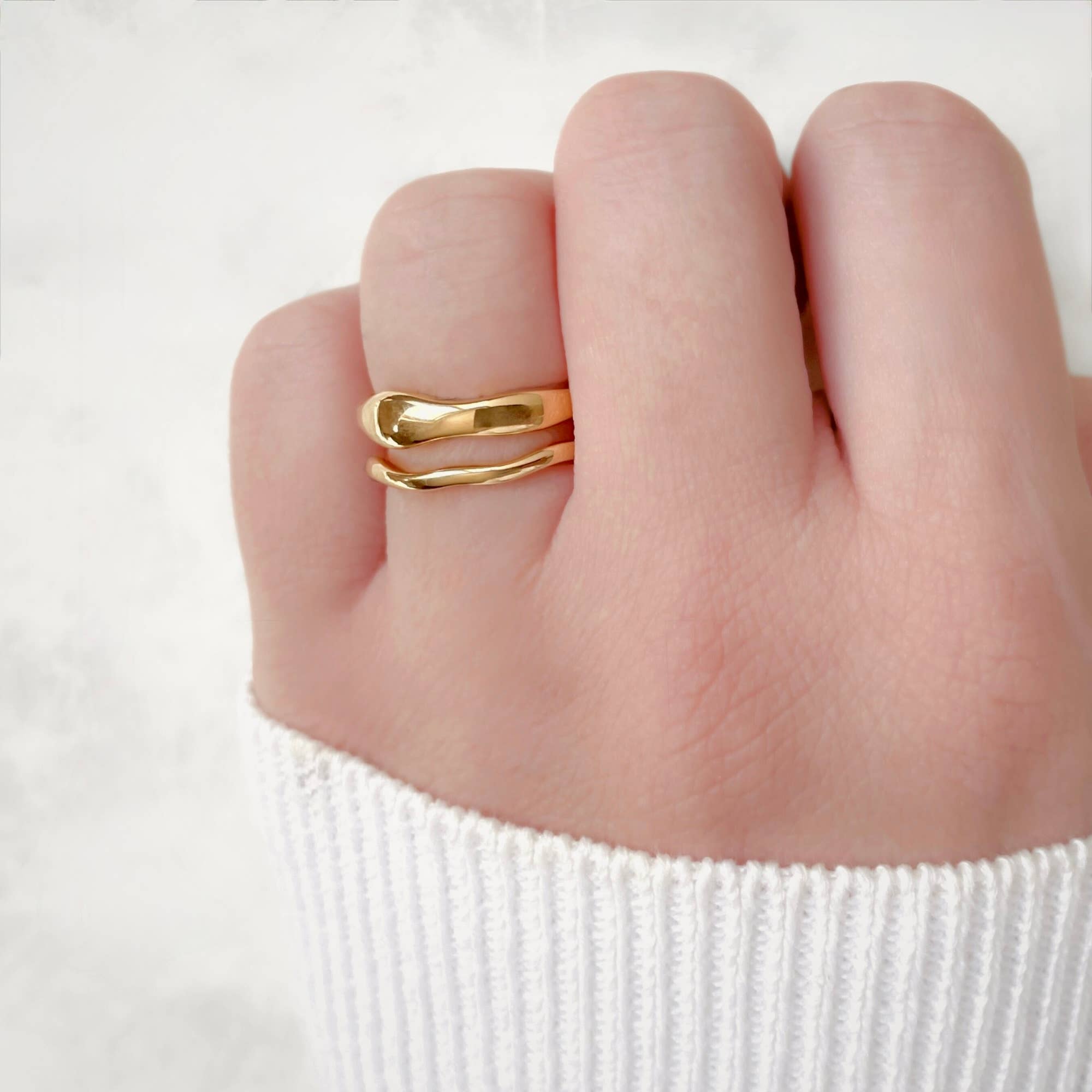 Blueyejewelry - Stackable Gold Wave Ring Set - Tarnish-free Stainless Steel