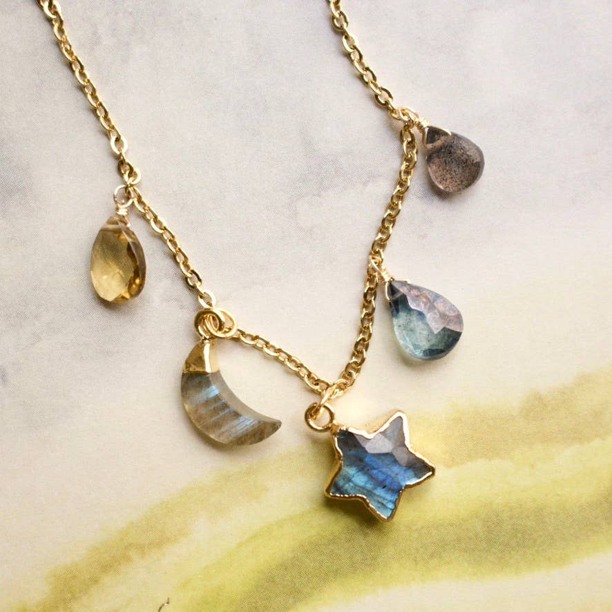 Mini Moon + Star Necklace | Labradorite