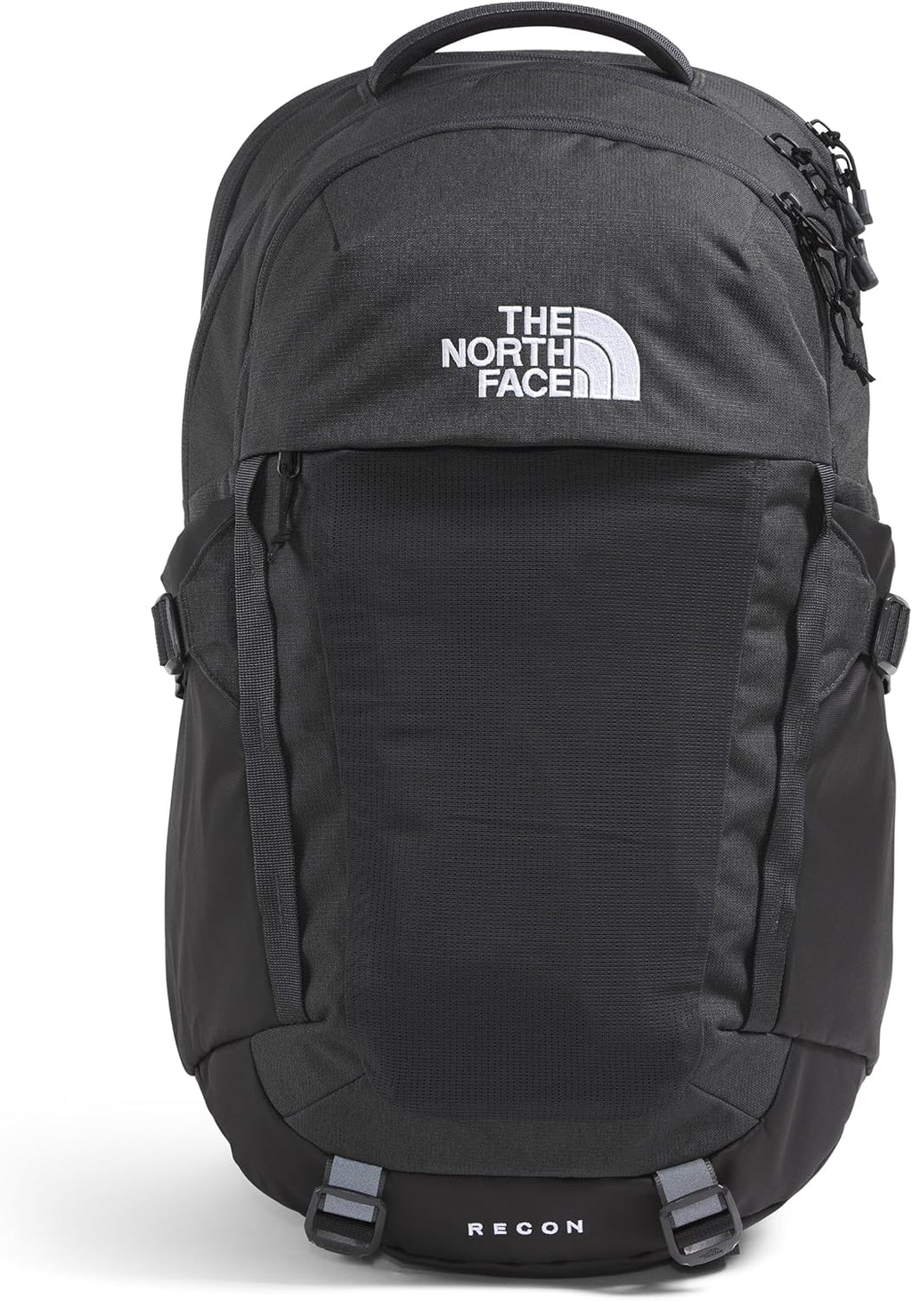 Black backpack with The North Face logo on a white background