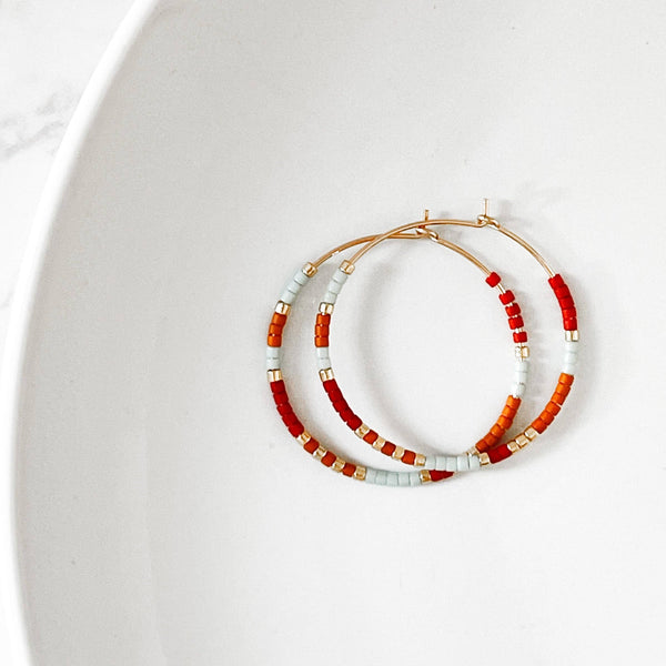 Beaded Hoop Earrings| Hypoallergenic: Gold / Ocean