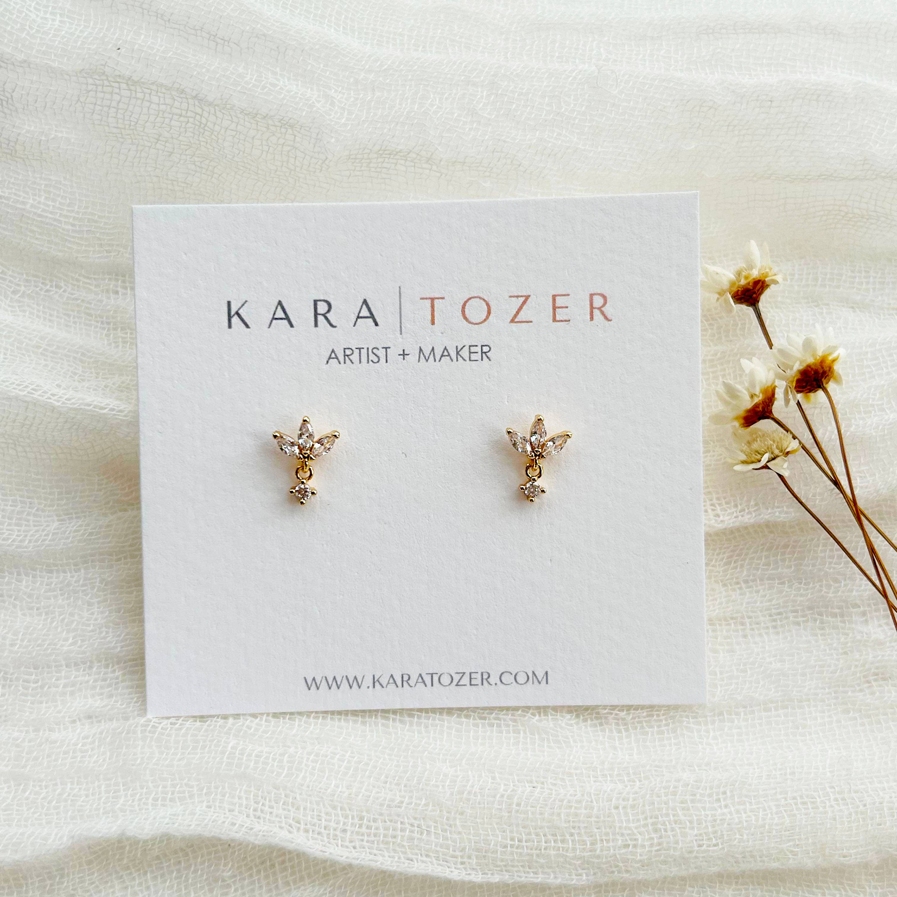 Dainty CZ Leaf Dangle Studs