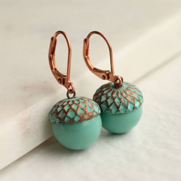 Silk Purse, Sow's Ear - Verdigris Acorn Earrings