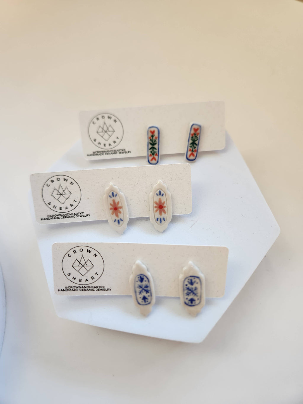 Bar Stud Earrings | Floral