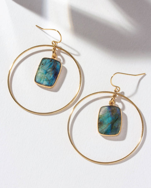 Stoney Hoop Earrings|Labradorite