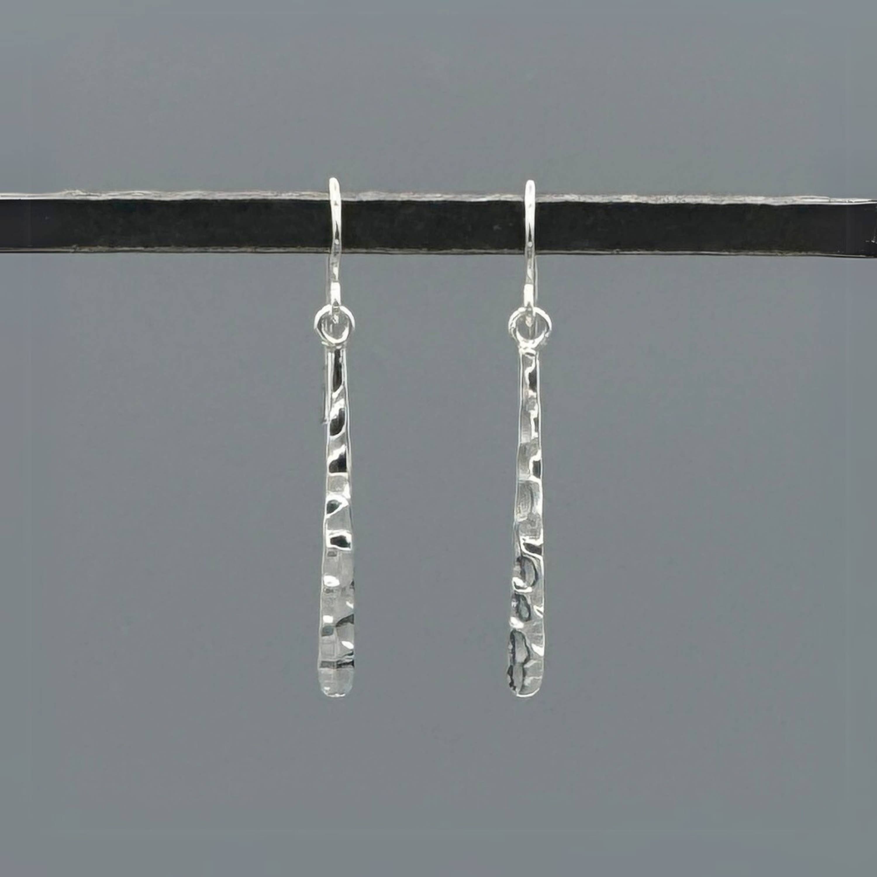 Silver Hammered Linear Earrings