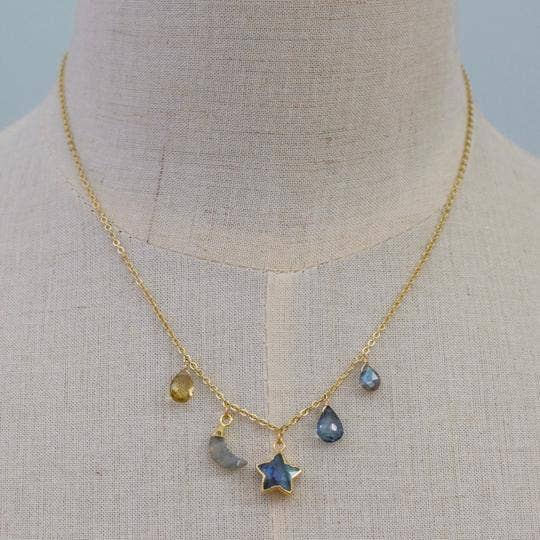 Mini Moon + Star Necklace | Labradorite