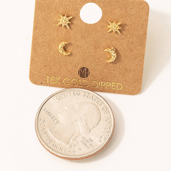 Fame Accessories - Mini Star Moon Stud Earrings Set