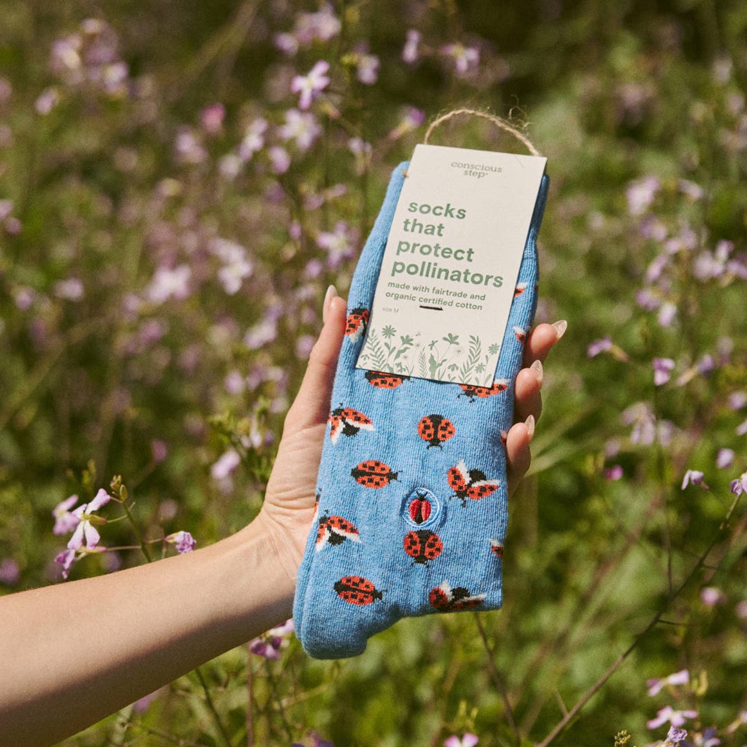 Conscious Step - Socks that Protect Pollinators (Blue Ladybugs)