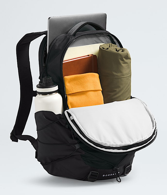 north face borealis backpack tnf black tnf white The Commuter Laptop - Water Repellent, Laptop Sleeve, Large Main Compartment, U Borealis Patch/TNF White, One Size and a front compartment with internal organization THE NORTH FACE - BOREALIS