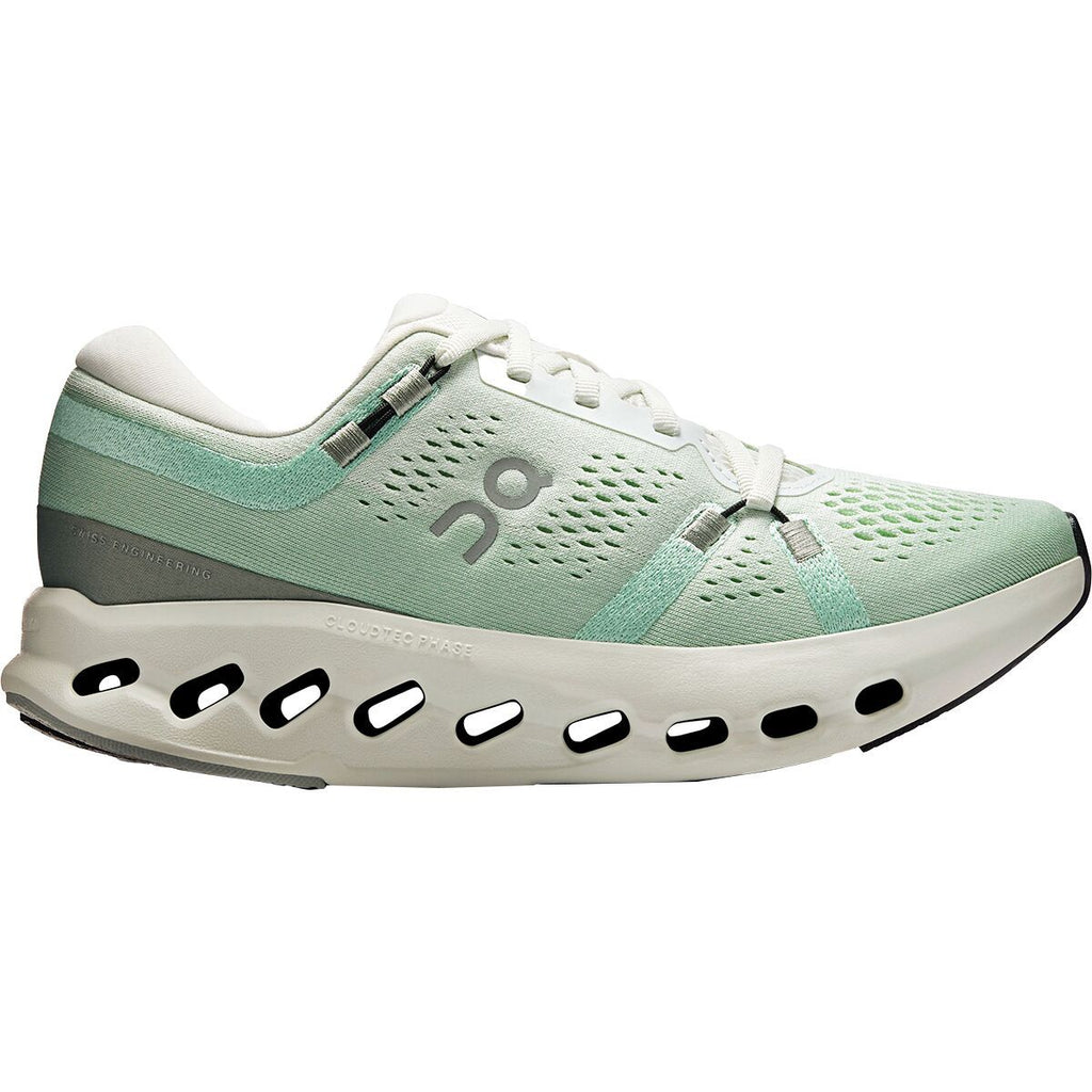 Light blue running shoe with white sole on a white background