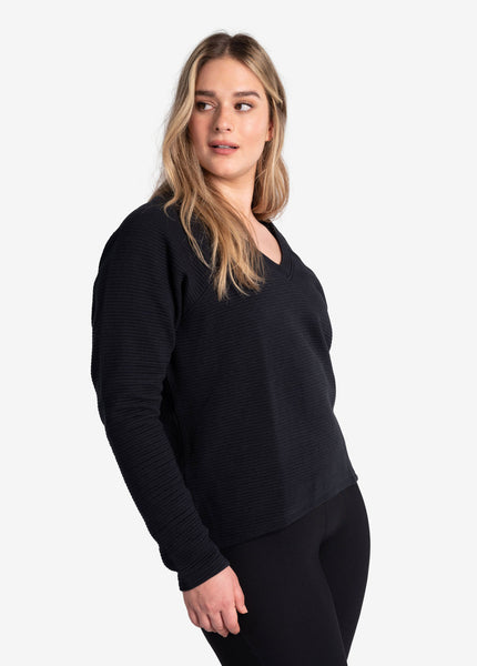 Women's Ottoman V-Neck Pullover | Black