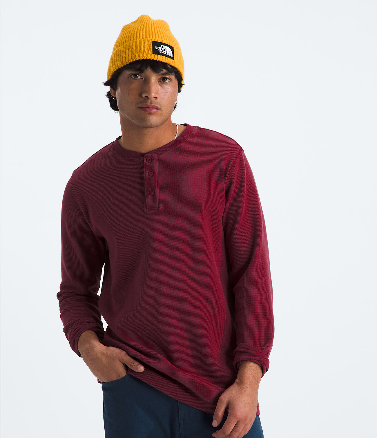 Men's Waffle Long Sleeve Henley | Beetroot