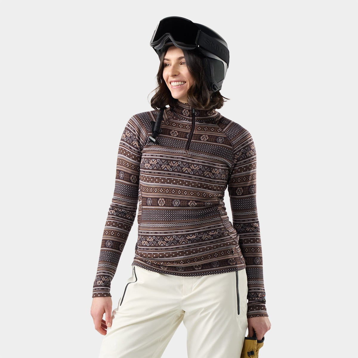 Women's Merino Thermal 1/4 Zip | Mocha Fair Isle Fun
