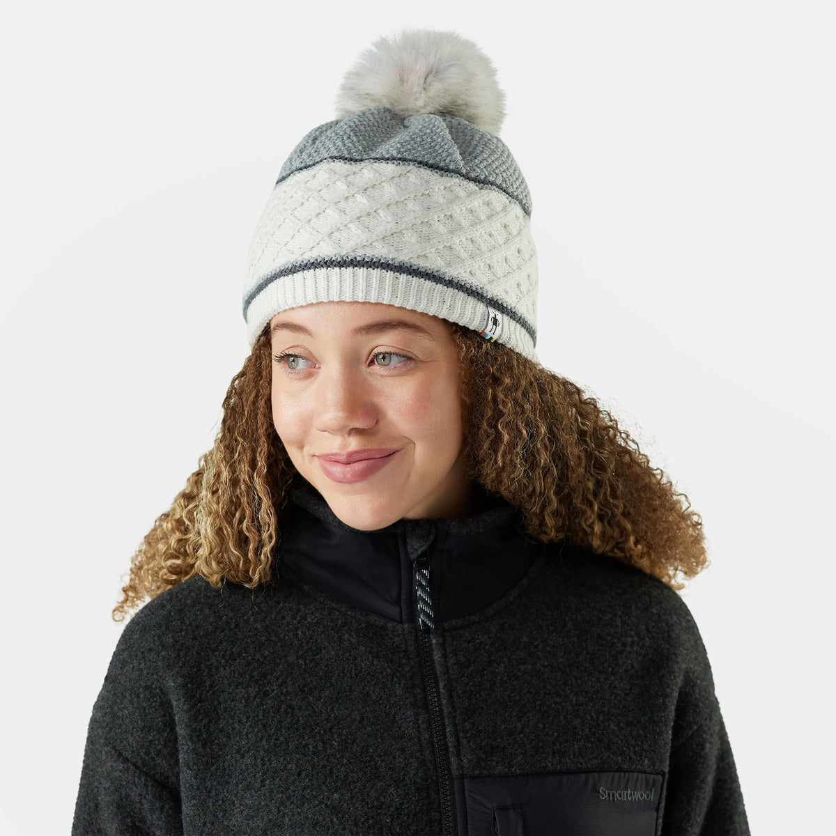 Cable Knit Colorblock Beanie | Natural
