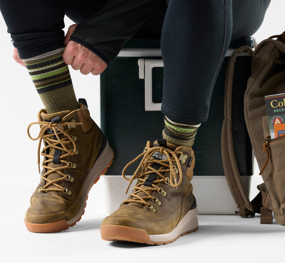 Hike Striped Crew Socks| Winter Moss