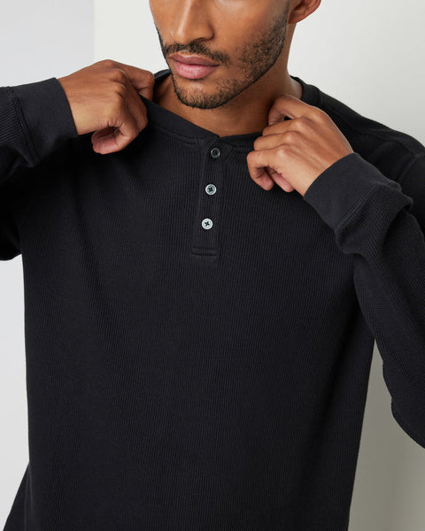 Men's Waffle Henley| Black