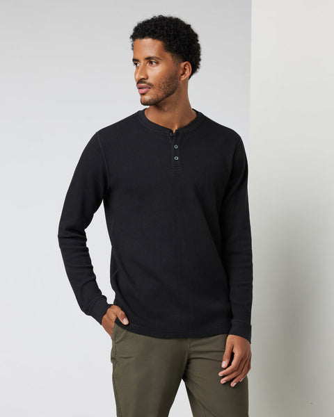 Men's Waffle Henley| Black