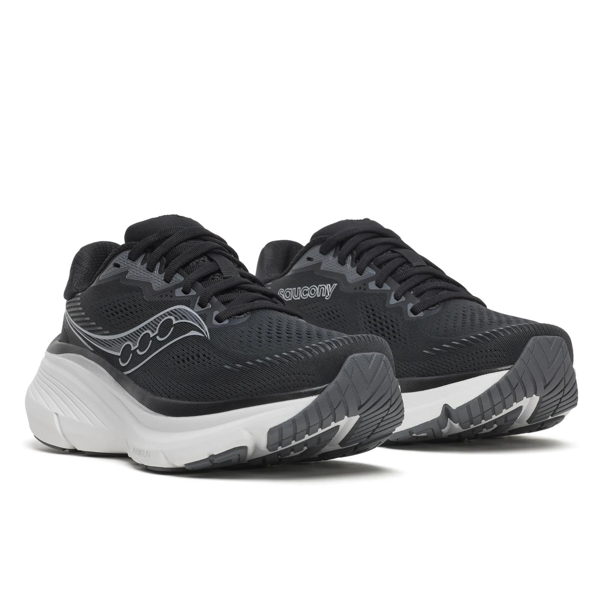 Pair of Saucony running shoes on a white background