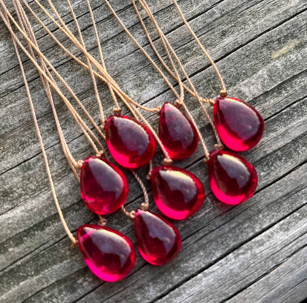 Rubellite Hydroquartz Teardrop Cord Necklace