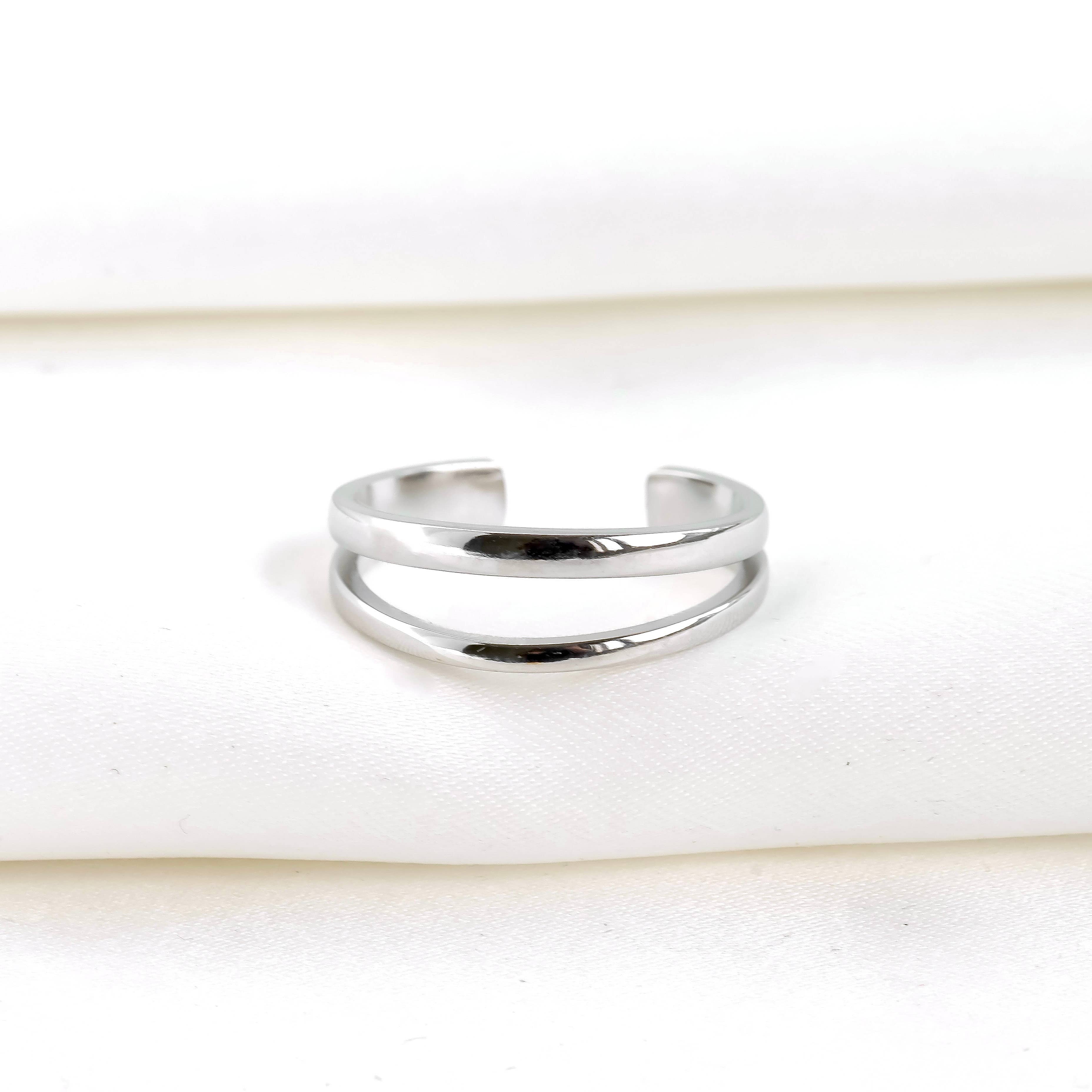 Blueyejewelry - Dainty Layered Open Ring - Stainless Steel Double Band Ring