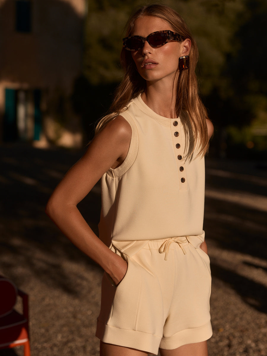 Marla Button Placket Tank| Anise Flower