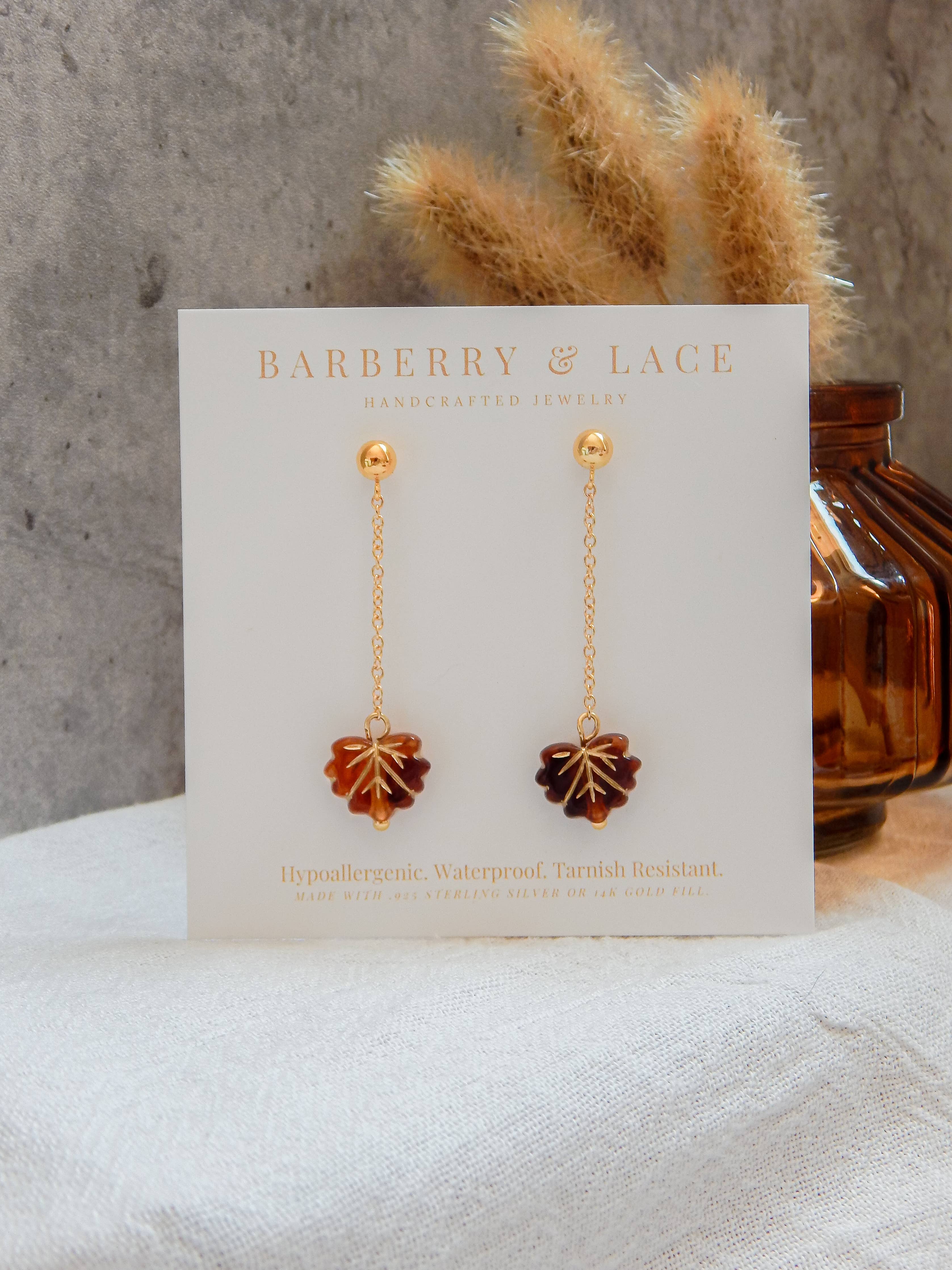 Falling Leaf Earrings | Amber + Gold
