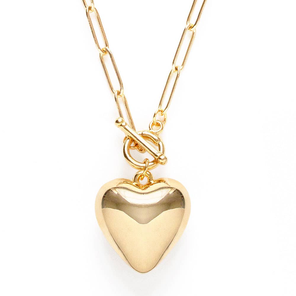 Puffy Heart Toggle Chain | Gold