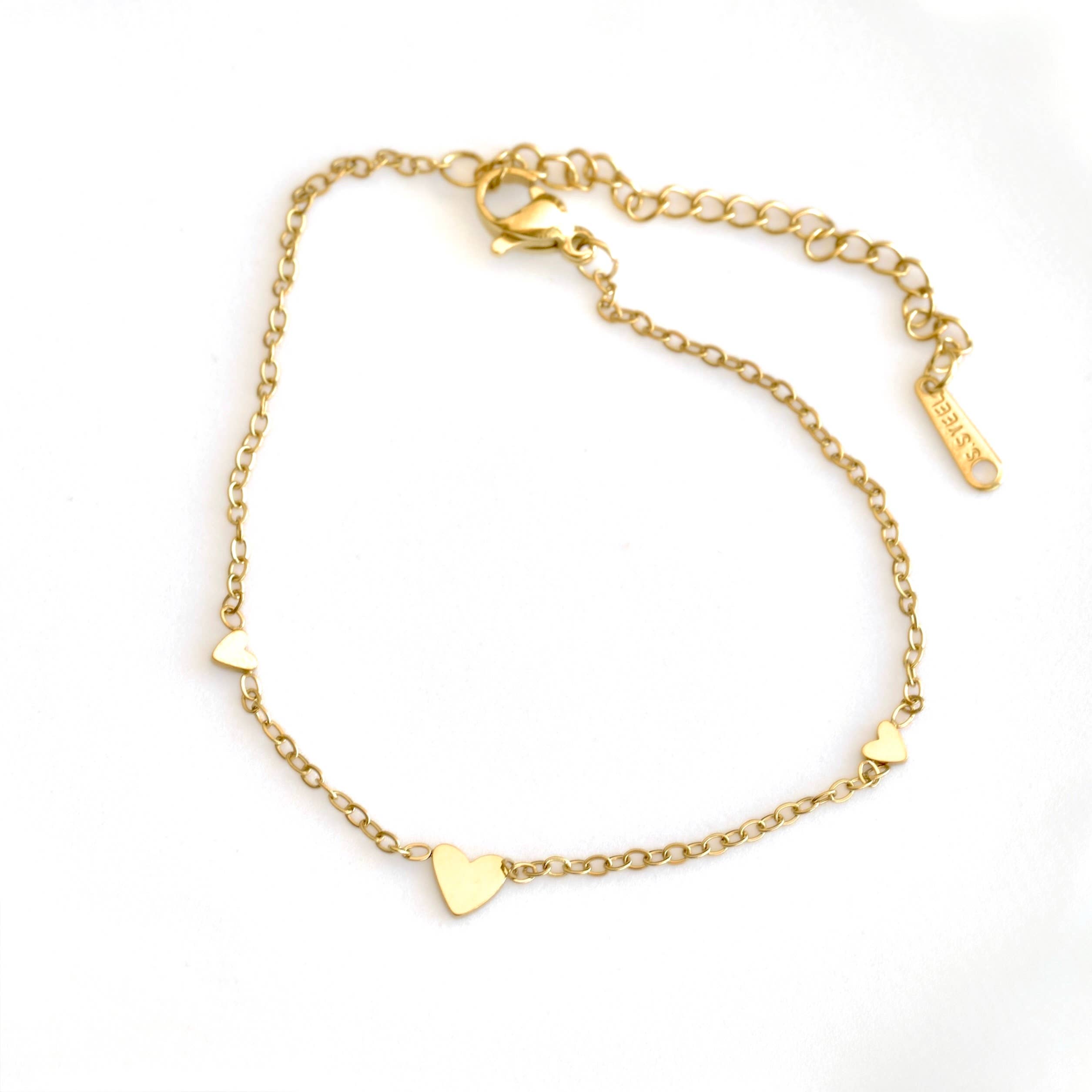 Blueyejewelry - Minimalist Gold Triple Heart Bracelet - Stainless Steel