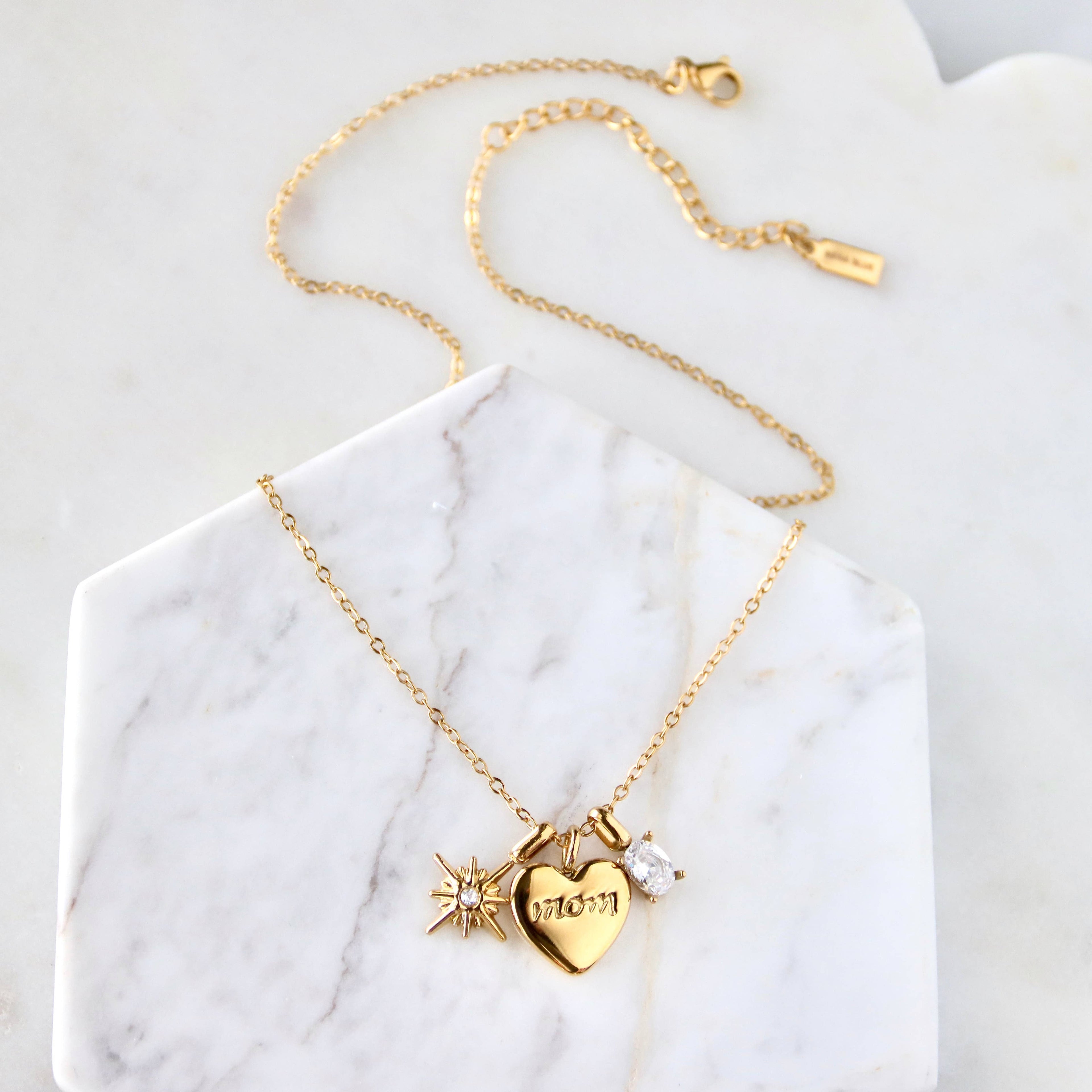 Mom Heart Charm Necklace |Waterproof