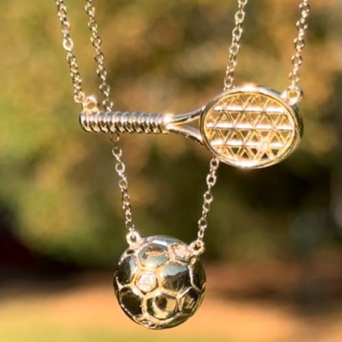 Diamond Tennis Racket Necklace | Sterling Silver