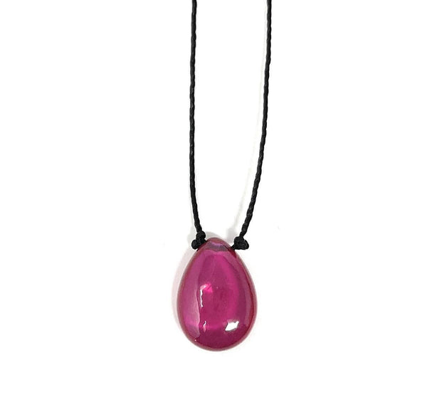 Rubellite Hydroquartz Teardrop Cord Necklace