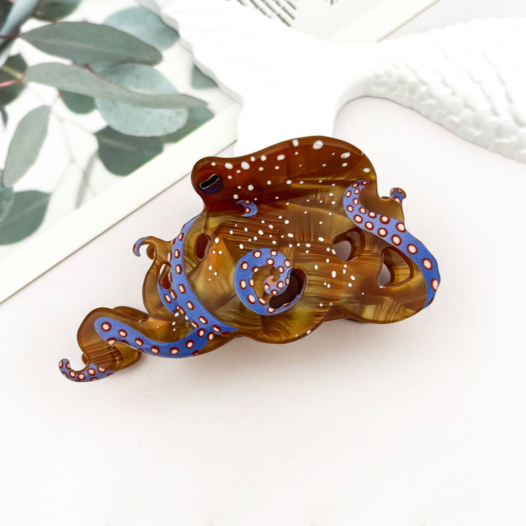 Blue Ring Octopus Hair Claw Clip