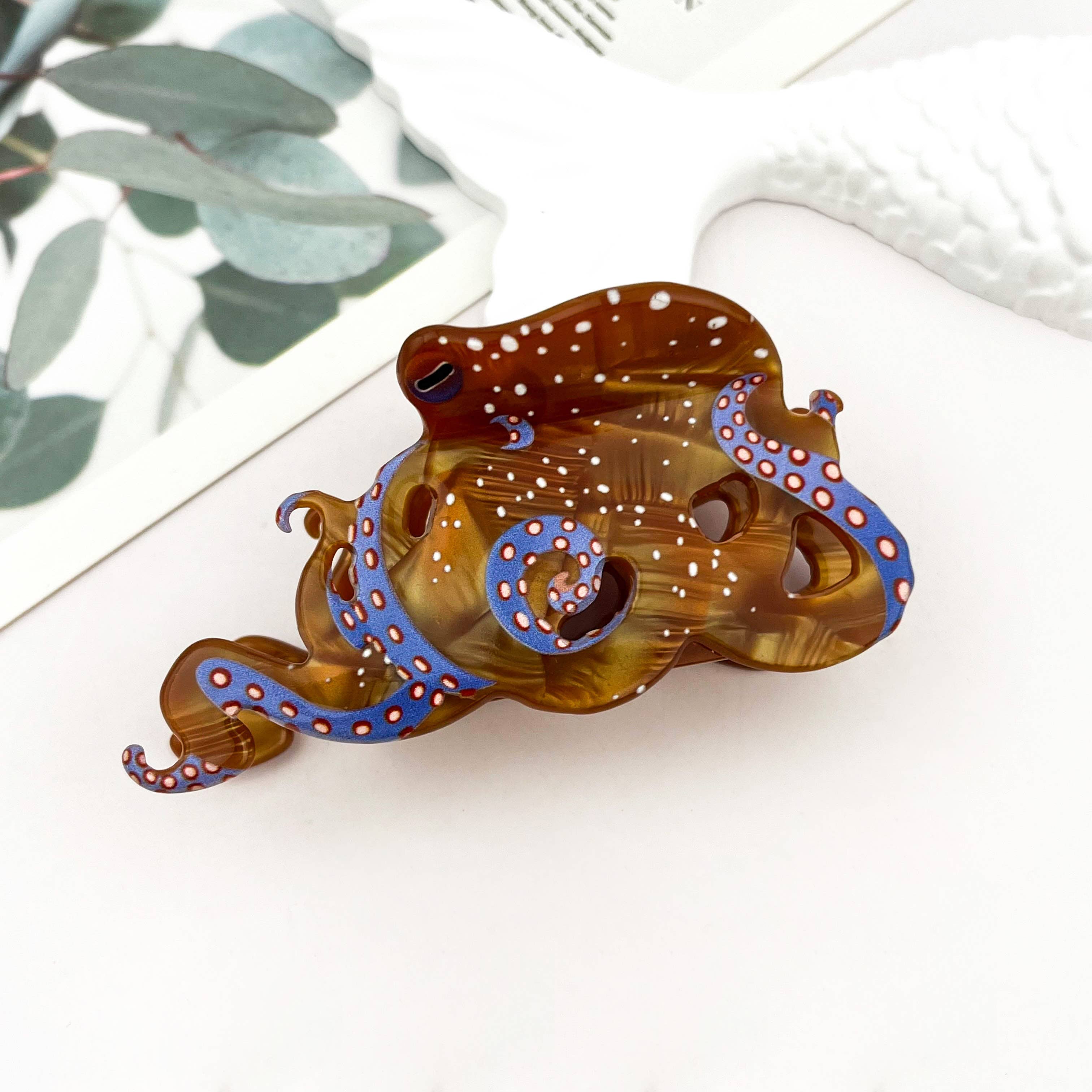 Blue Ring Octopus Hair Claw Clip