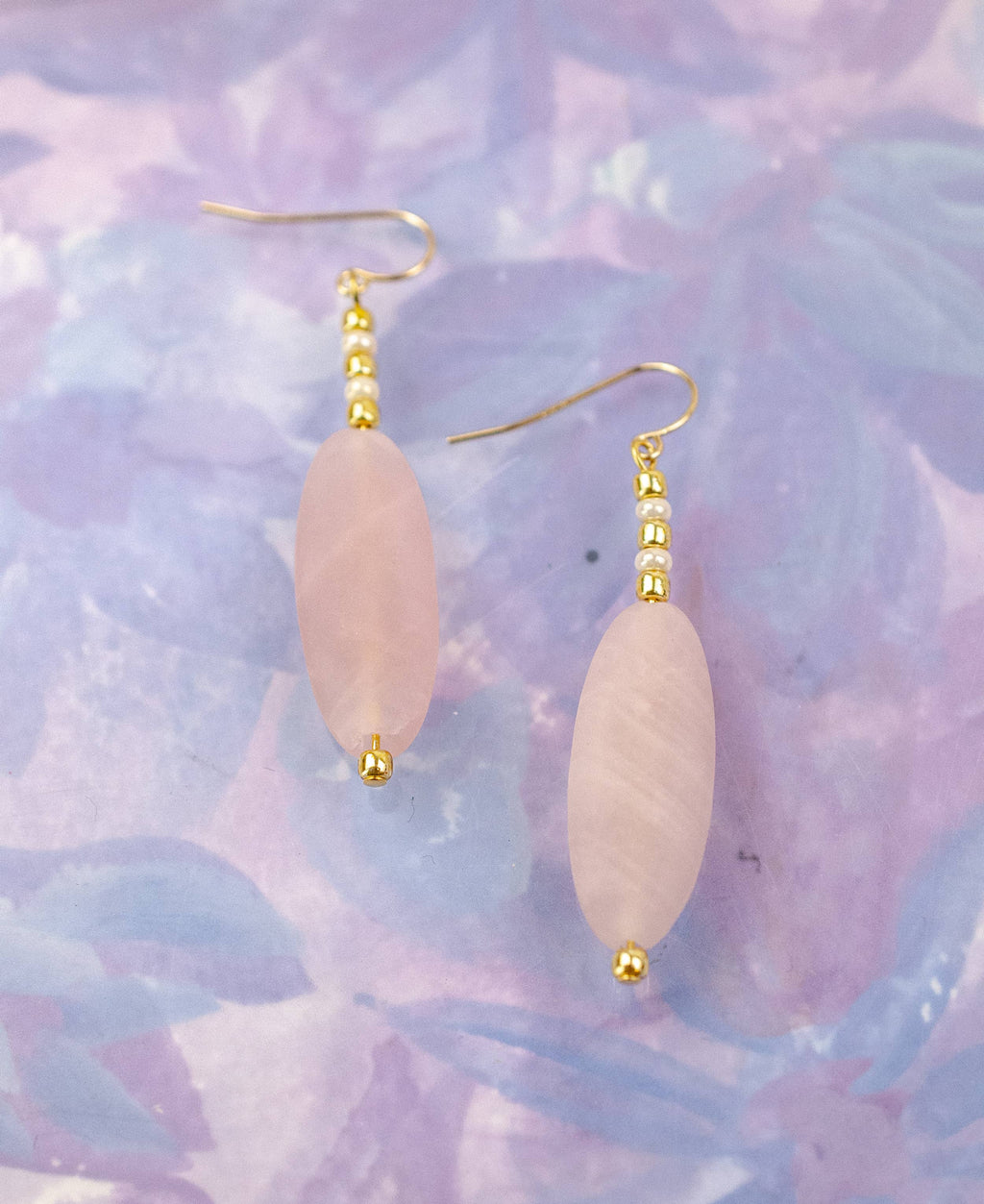 Rose Quartz Oval Drop Earrings