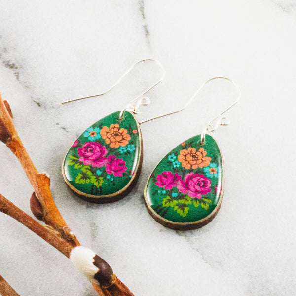 Bright Green Floral Drop Earrings